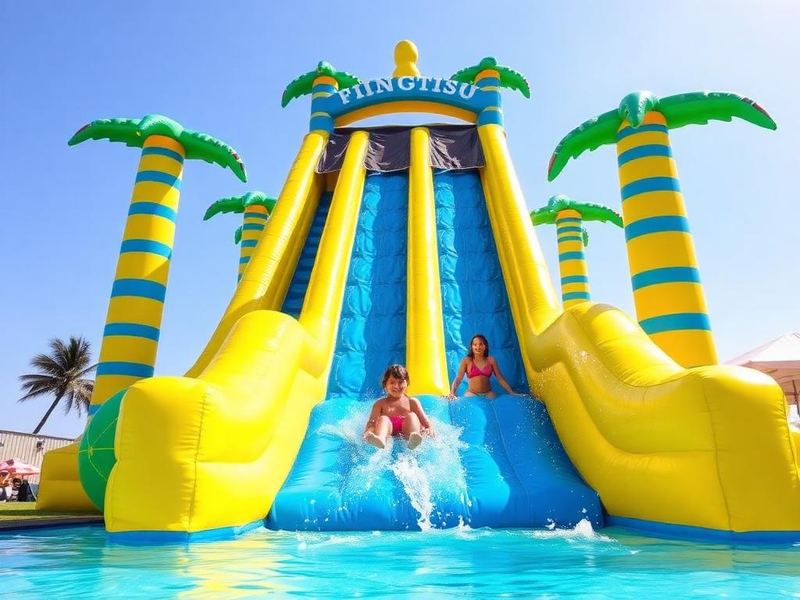 Water Slides party rental setup from Infinite Bounce House Party Rentals